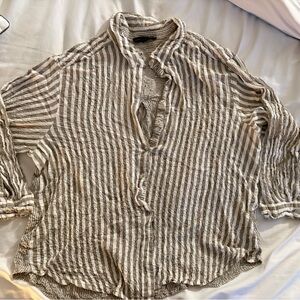 Jane and Delancey Neutral Stripe Button-Down Shirt in Beige and White